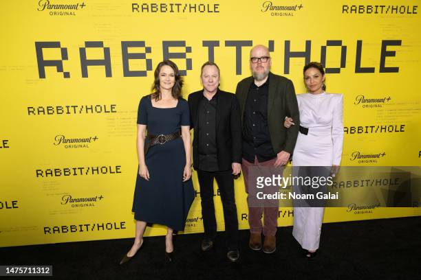 Enid Graham, Kiefer Sutherland, John Requa and Meta Golding attend a special screening of 'Rabbit Hole' at Spyscape Museum & Experience on March 23,...