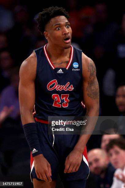 Brandon Weatherspoon of the Florida Atlantic Owls reacts against the Tennessee Volunteers during the second half in the Sweet 16 round game of the...