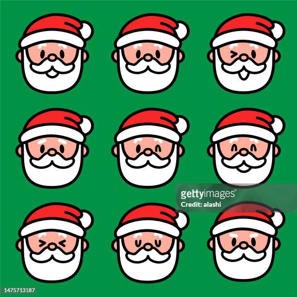 christmas icon set of a cute santa claus with nine facial expressions - tache sang stock illustrations