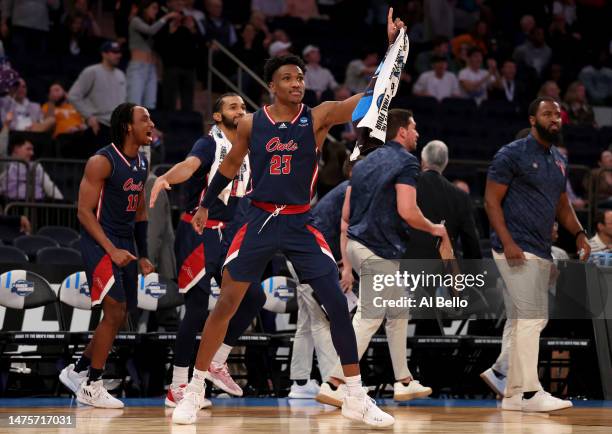 Brandon Weatherspoon of the Florida Atlantic Owls celebrates a play against the Tennessee Volunteers during the second half in the Sweet 16 round...