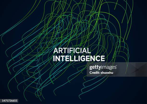 abstract motion blend line ai concept technology background - green artificial intelligence background eps stock illustrations