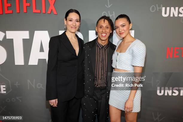 Sian Clifford, Aaron Branch and Rachel Marsh attend the Netflix Unstable S1 premiere at Netflix Tudum Theater on March 23, 2023 in Los Angeles,...
