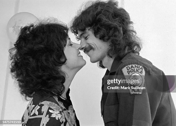 Jefferson Starship Singer Grace Slick and husband/lighting designer Skip Johnson together at the Continental Hyatt House, West Hollywood, CA 1975