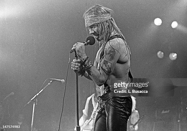 American musician Axl Rose, of the group Guns 'n' Roses, performs in concert at the Ritz, New York, New York, February 2, 1988.