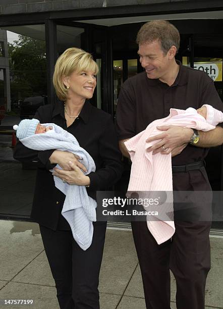 Joan Lunden and husband Jeff Konigsberg leave Good Samaritin Hospital with their new born twins Kate Elizabeth and Max Aaron