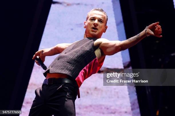 Dave Gahan of Depeche Mode performs onstage during the "Memento Mori" World Tour opener at Golden 1 Center on March 23, 2023 in Sacramento,...