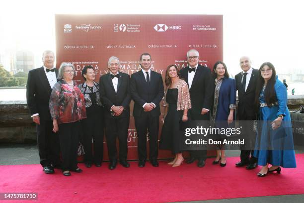 Former Prime Minister Scott Morrison and his wife Jenny Morrison pose alongside Peter Phillips and other dignitaries during the opening night of...