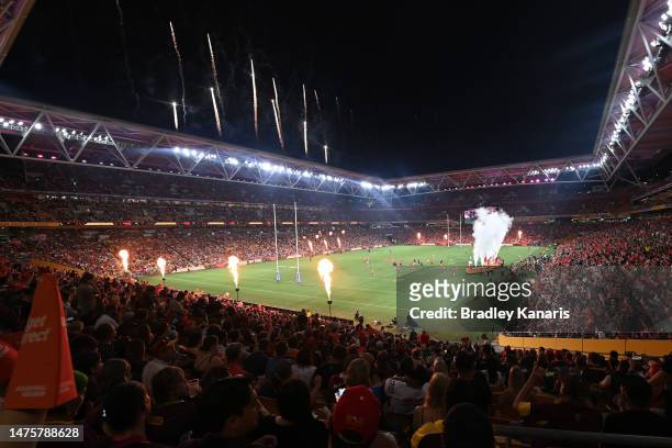 General view during the round four NRL match between the Dolphins and Brisbane Broncos at Suncorp Stadium on March 24, 2023 in Brisbane, Australia.