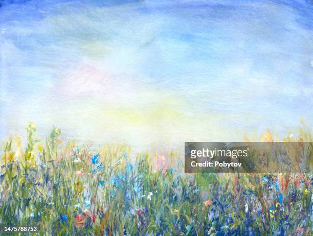 summer meadow, watercolor painting - impressionism stock illustrations