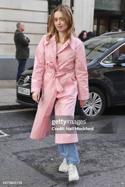 Aimee Lou Wood leaves BBC Radio 2 on March 24, 2023 in London, England.