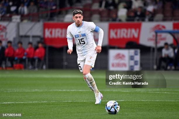 Federico Valverde of Uruguay in action during the international friendly match between Japan and Uruguay at the National Stadium on March 24, 2023 in...