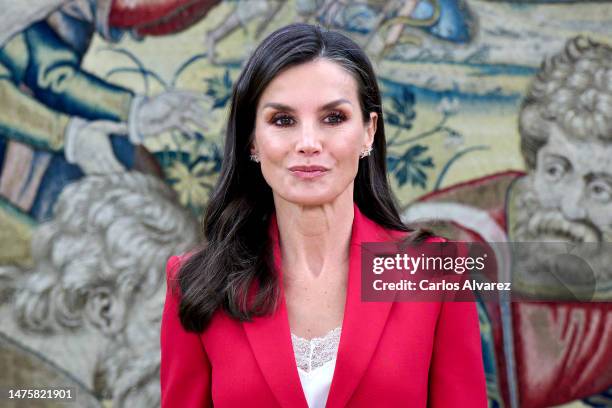 Queen Letizia of Spain attends an audience with Code.org and 'Magasin' editorial representatives at the Zarzuela Palace on March 24, 2023 in Madrid,...