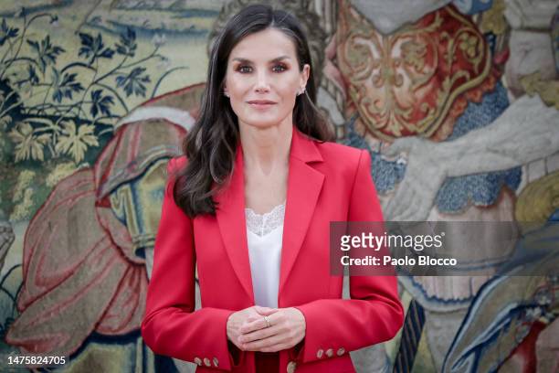 Queen Letizia of Spain attends audiences at Zarzuela Palace on March 24, 2023 in Madrid, Spain.
