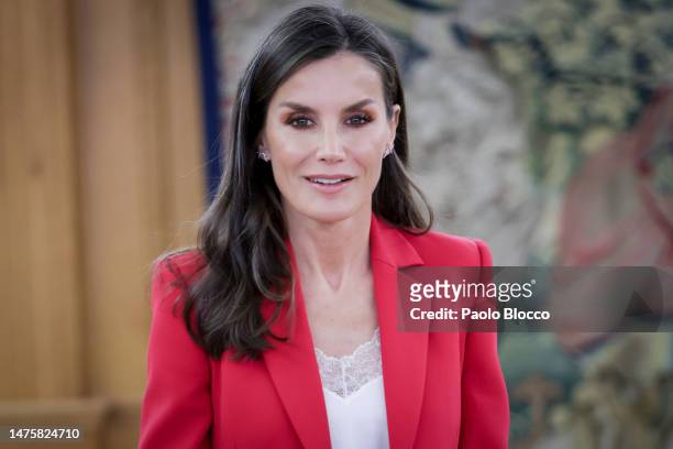 Queen Letizia of Spain attends audiences at Zarzuela Palace on March 24, 2023 in Madrid, Spain.