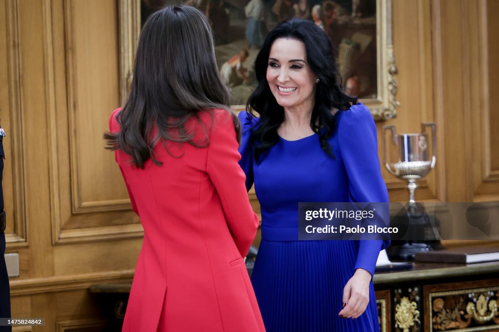 Queen Letizia Of Spain Attends Audiences At Zarzuela Palace