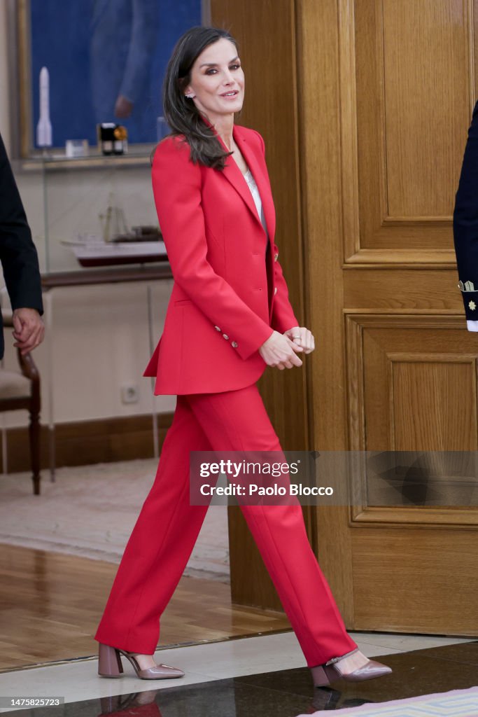 Queen Letizia Of Spain Attends Audiences At Zarzuela Palace