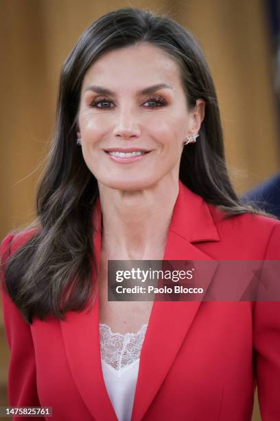 Queen Letizia of Spain attends audiences at Zarzuela Palace on March 24, 2023 in Madrid, Spain.