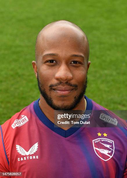 Daniel Bell-Drummond poses for photographs during the Kent CCC Photocall at The Spitfire Ground on March 24, 2023 in Canterbury, England.