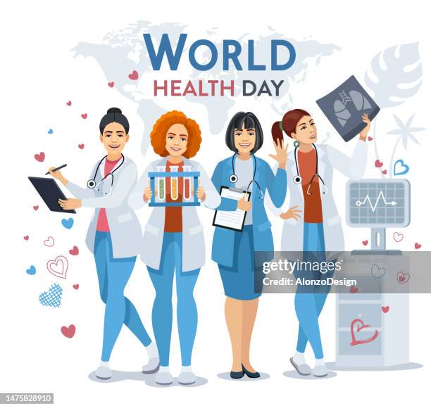 medical staff. celebrating world health day. - paramedic stock illustrations