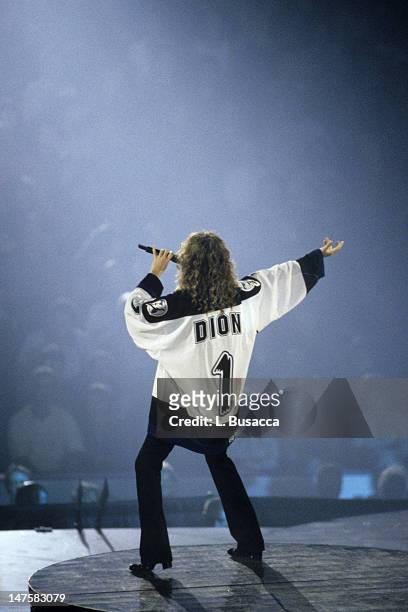 Canadian vocalist Celine Dion performs in concert, New York, New York, circa 1994.