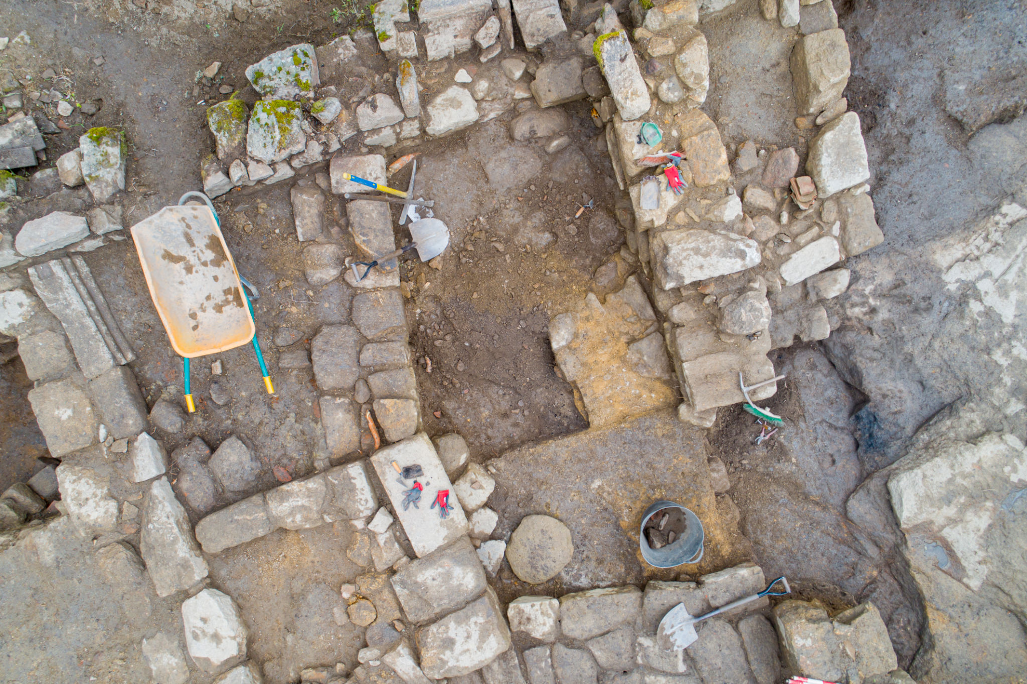 zenithal aerial view, detail of an archaeological excavation zenithal aerial view, detail of an archaeological excavation