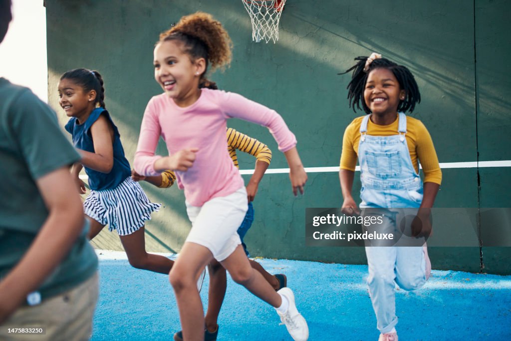 Running School And Happy With Children On Playground For Playful Lunch ...