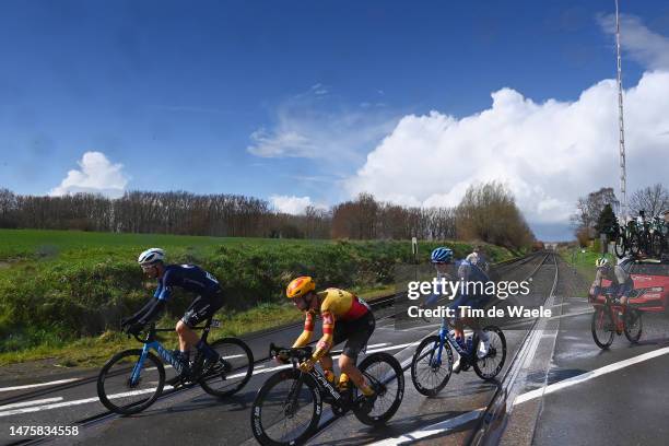 Mathias Norsgaard of Denmark and Movistar Team, Mathis Le Berre of France and Team Arkéa Samsic, Kelland O'brien of Australia and Team Jayco AlUla,...