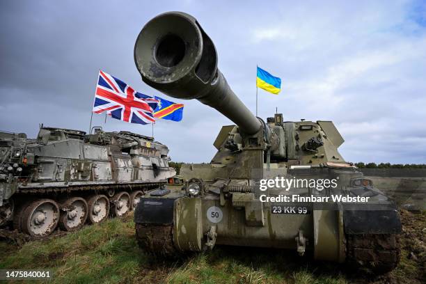 An AS90 155mm self-propelled gun is seen, on March 24, 2023 in South West, England. Ukrainian artillery recruits come to the end of their training on...