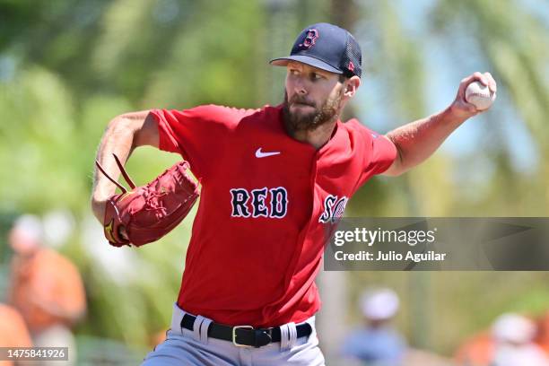 Chris Sale of the Boston Red Sox delivers a pitch to the Baltimore Orioles in the first inning during a Grapefruit League Spring Training game at Ed...
