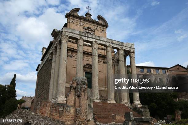 The Temple of Antoninus and Faustina is seen on April 04, 2022 in Rome, Italy.