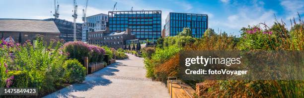 london elevated park coal drops yard kings cross cityscape panorama - central london stock pictures, royalty-free photos & images
