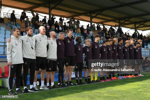 Michael Prus head coach of Germany U16 looks on during the U16 international friendly match between Italy and Germany at Tecnical Centre of...