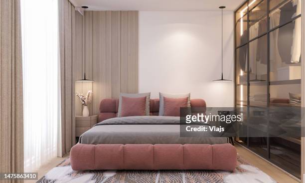 modern bedroom - lounge pillow imagens e fotografias de stock