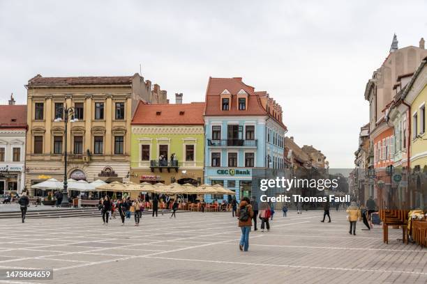 old town brasov in romania, town square corner - brasov romania stock pictures, royalty-free photos & images