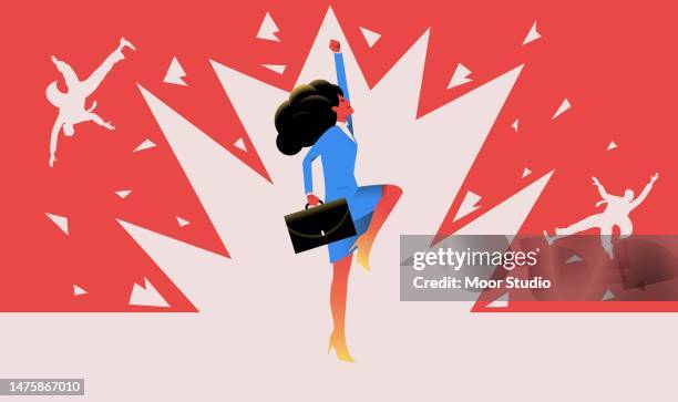 ilustrações de stock, clip art, desenhos animados e ícones de woman breaking glass ceiling - leadership fist