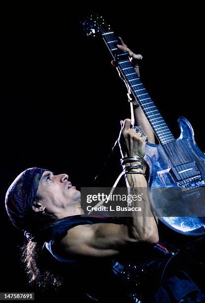 American musician Joe Perry, of the group Aerosmith, performs at the Manhattan Theater Club, New York, New York, March 18, 1997.