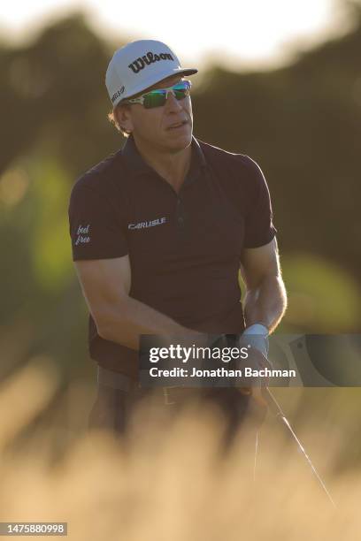 Ricky Barnes of the United States watches his shot from the 12th tee during the second round of the Corales Puntacana Championship at Puntacana...