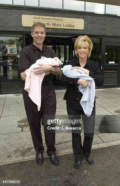 Joan Lunden and husband Jeff Konigsberg leave Good Samaritin Hospital with their new born twins Kate Elizabeth and Max Aaron