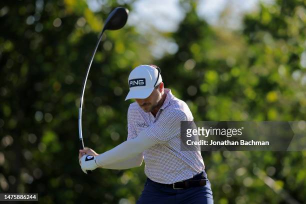 Austin Cook of the United States plays his shot from the 13th tee during the second round of the Corales Puntacana Championship at Puntacana Resort &...