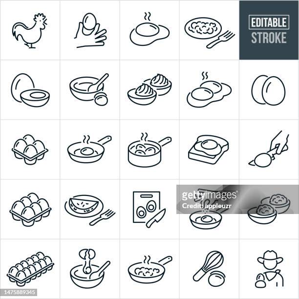 eggs thin line icons - bearbeitbarer strich - hard boiled eggs stock-grafiken, -clipart, -cartoons und -symbole