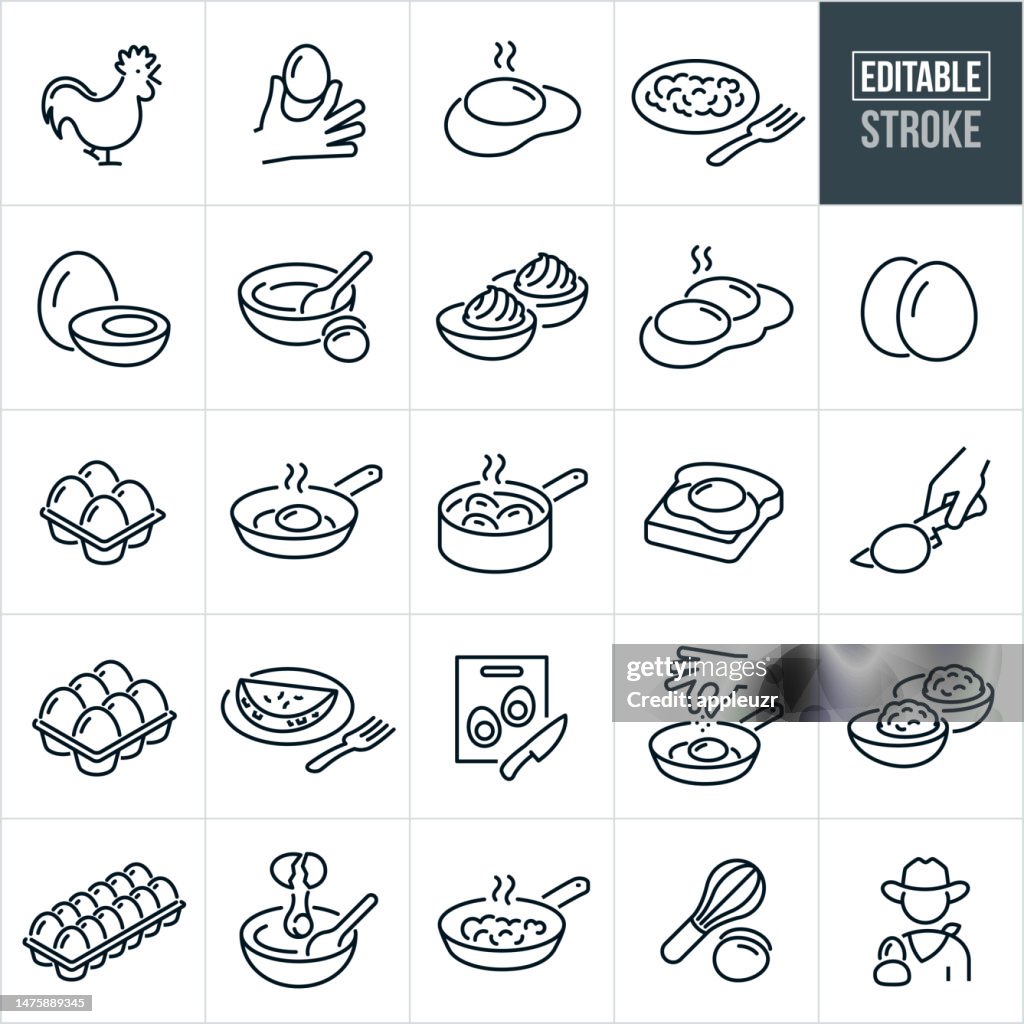 Iconos de línea fina de huevos - Trazo editable