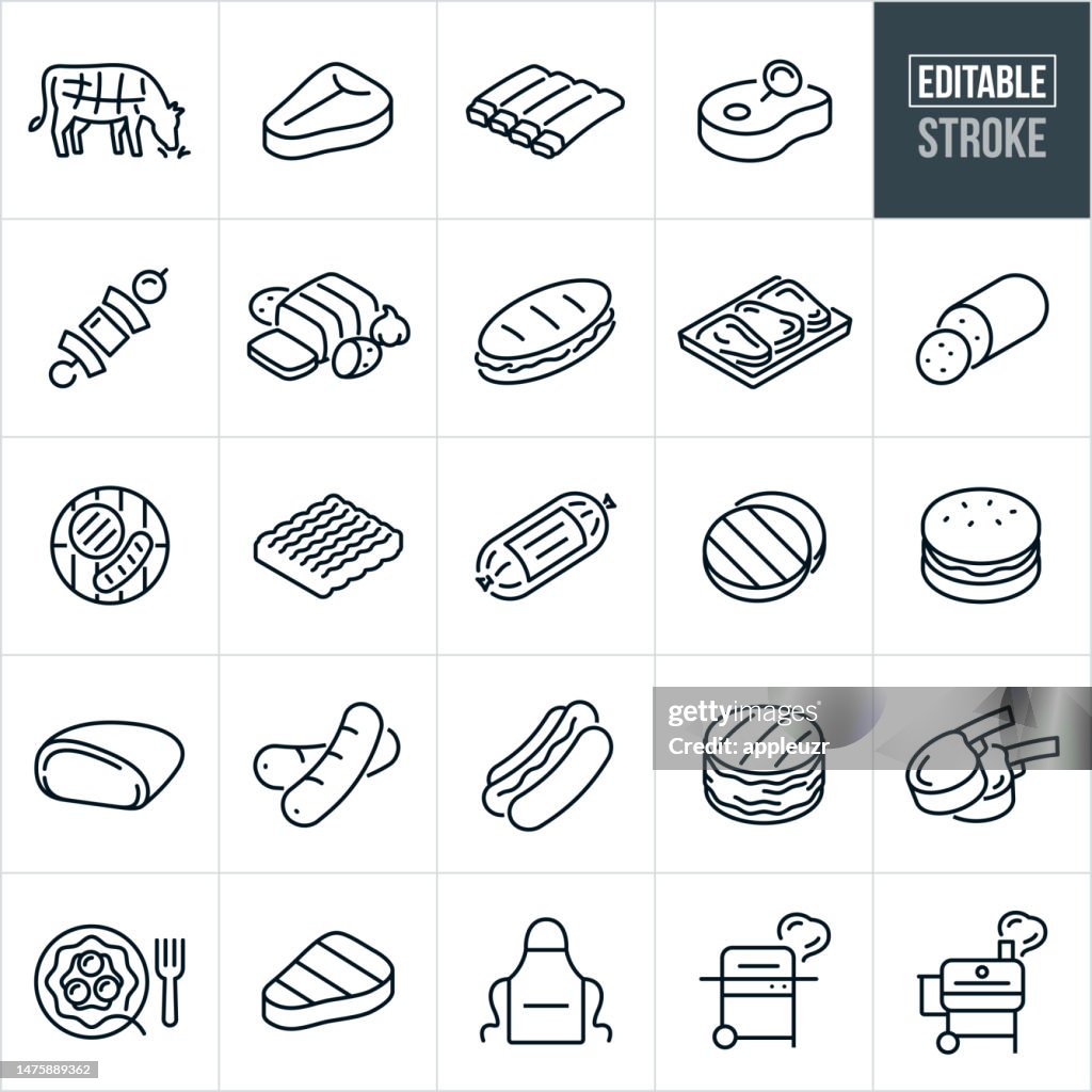 Beef Thin Line Icons - Editable Stroke