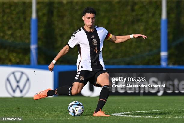 Tyler Meiser of Germany U16 during the U16 international friendly match between Italy and Germany at Tecnical Centre of Coverciano on March 24, 2023...