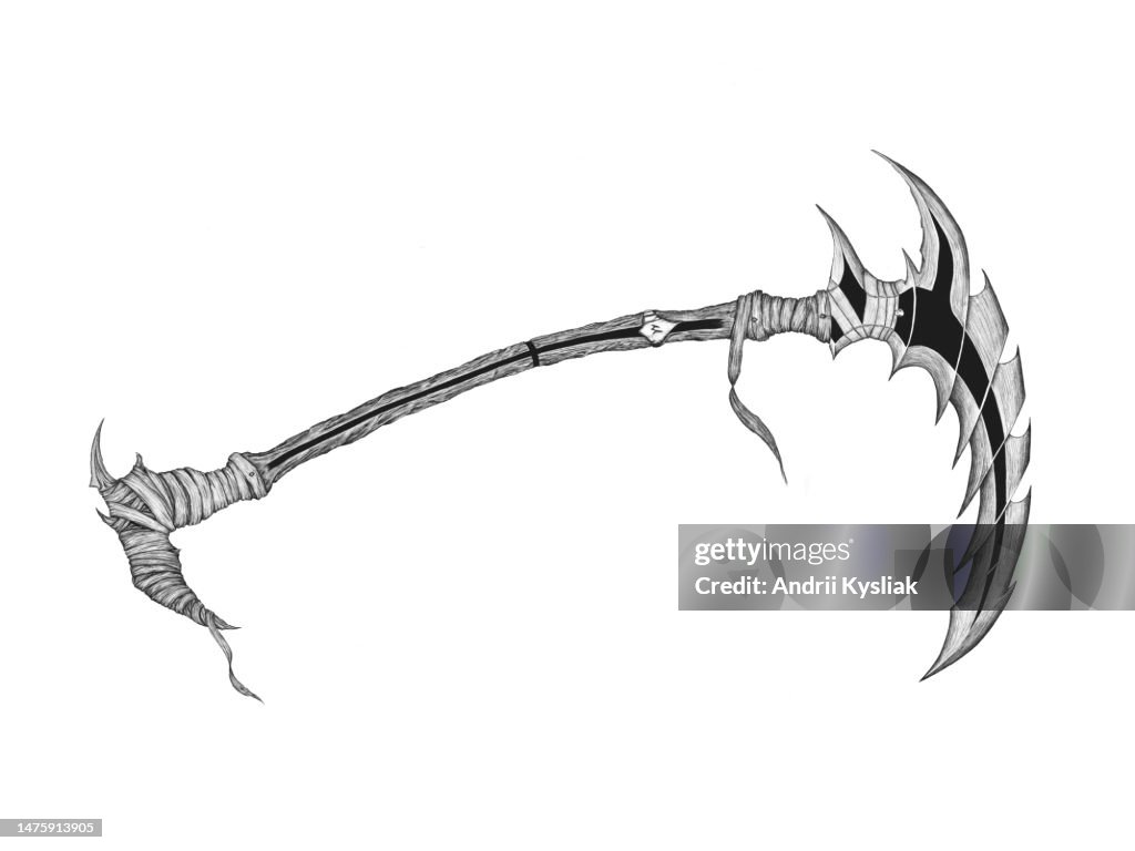 Sithe Drawings Scythe Weapon Concept Art Black And White Art High-Res Vector Graphic ...
