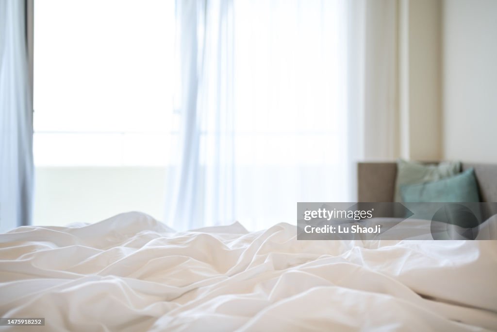 Comfortable bed and bright windows