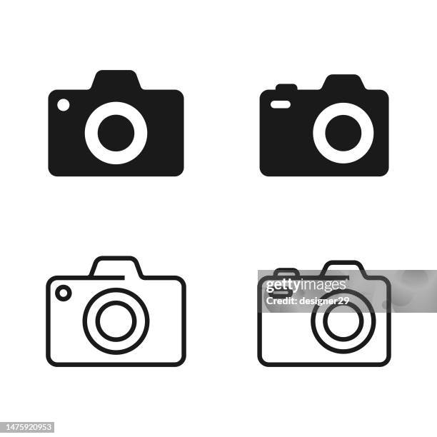 illustrations, cliparts, dessins animés et icônes de conception vectorielle du jeu d’icônes de caméra. - appareil photo