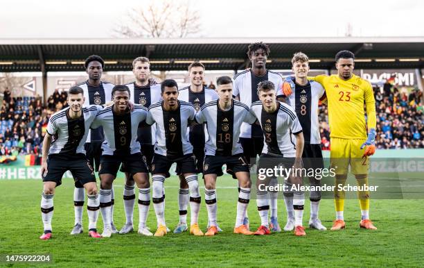 Players of Germany pose during the Under-21 friendly match between Germany and Japan at PSD Bank Arena on March 24, 2023 in Frankfurt am Main,...