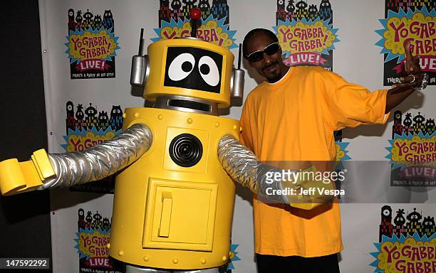 Rapper Snoop Dogg, characters Plex pose during the Yo Gabba Gabba! : "There's A Party In My City" Live at The Shrine Auditorium on November 15, 2009...