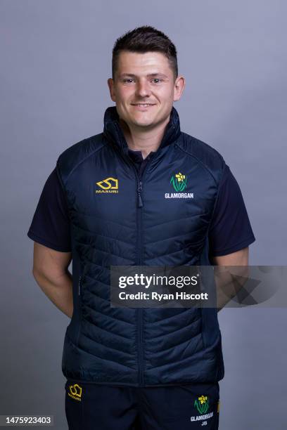 Jack Bennett, Academy and Pathway Strength and Conditioning Coach of Glamorgan CCC, poses for a portrait during the Glamorgan CCC Photocall at Sophia...