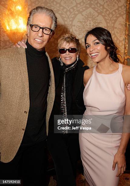 Richard Perry, actors/V-Day Board Members Jane Fonda and Rosario Dawson attend V-Day's 4th Annual LA Luncheon featuring a reading of Eve Ensler's...